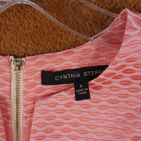 CYNTHIA STEFFE Sheath Dress Womens Size 6 Pink Rhinestone Button Textured - Picture 2 of 9